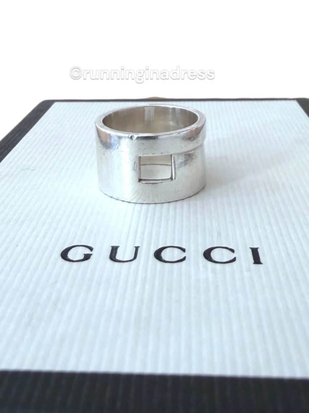 Vintage Gucci Tom Ford Open Cutout G Sterling Silver Ring 8.5 Wide Band